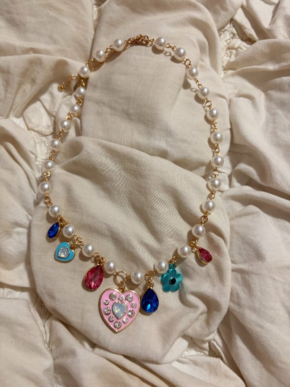 Free People Beaded Pearl and Crystal Charm Necklace
